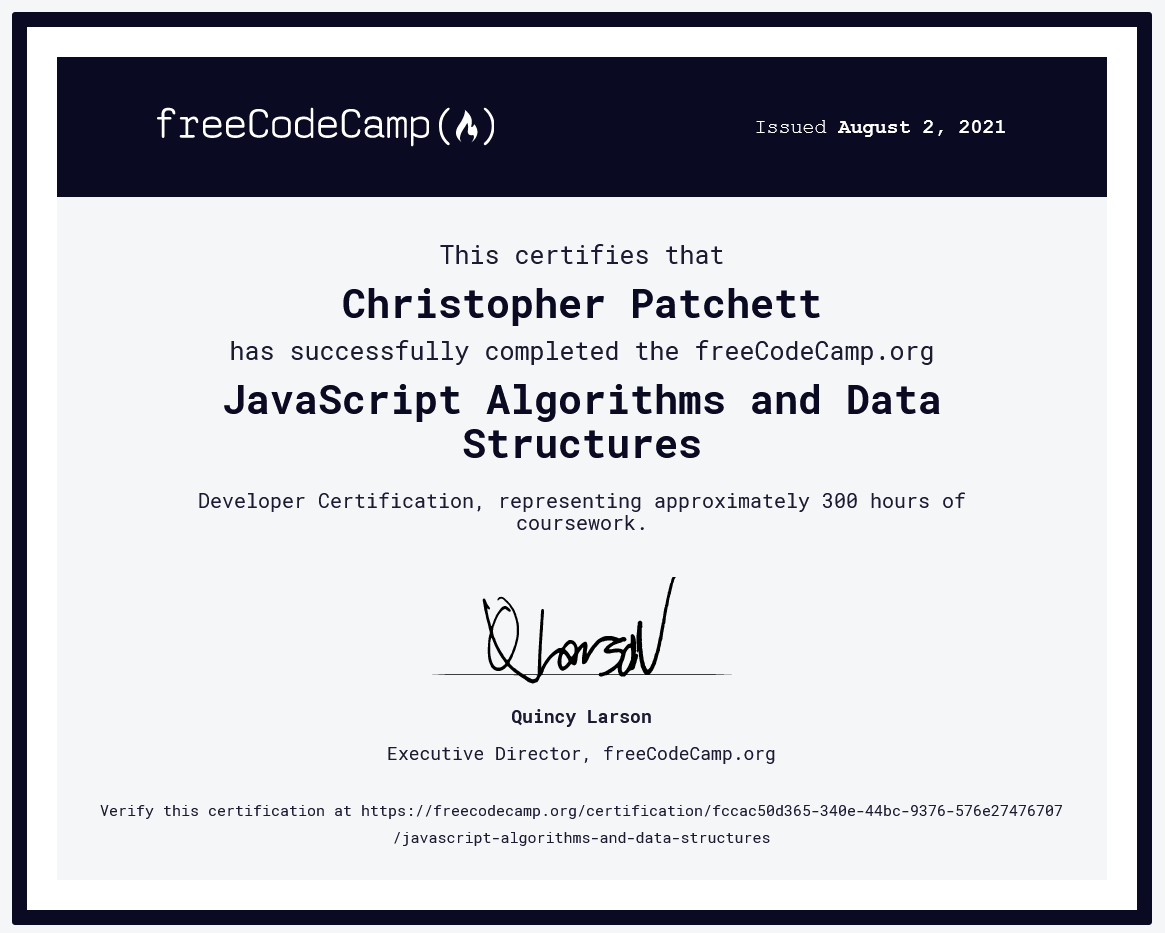 Javascript Algorithms and Data Structures certification